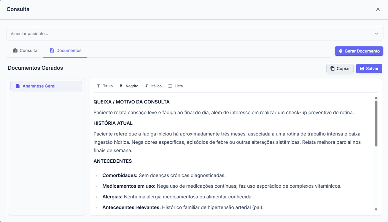 Transcrição do Escriba Médico